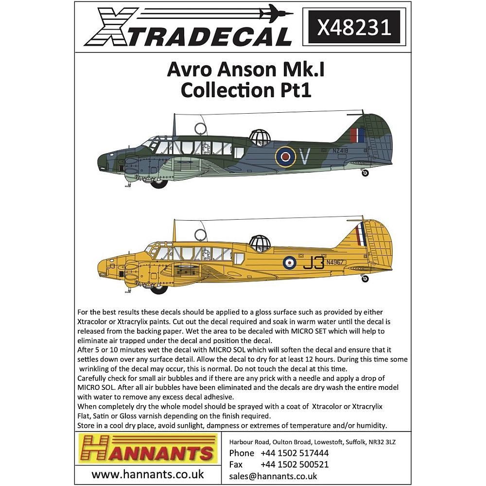 Xtradecal X48231 Avro Anson Mk.I Collection Part 1 1/48