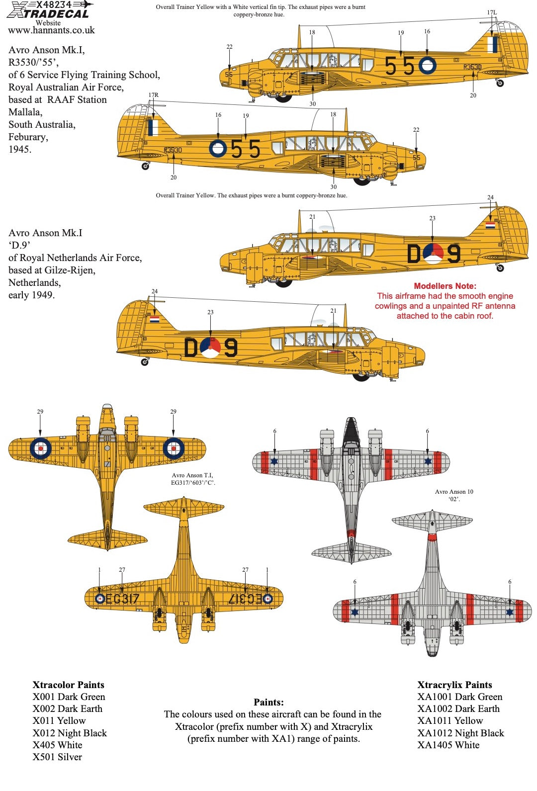Xtradecal X48234 Avro Anson Mk.I Collection Part 4 1/48