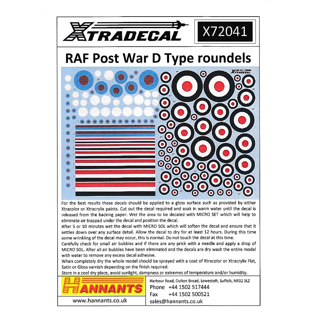 Xtradecal X72041 RAF D type roundels and Low Viz pink/pale blue roundels 1/72