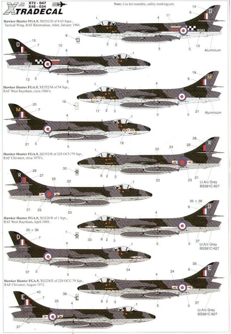 Xtradecal X72047 1/72 Hawker Hunter FGA.9/FR.10 Model Decals - SGS Model Store