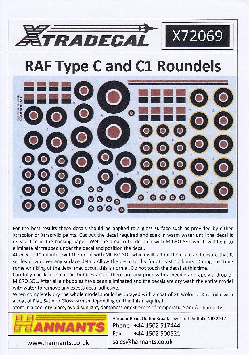 Xtradecal X72069 RAF Type C / C1 Roundels and Fin Flashes 1/72