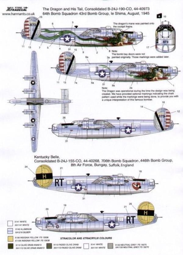 Xtradecal X72082 1/72 Consolidated B-24J Liberator Model Decals - SGS Model Store