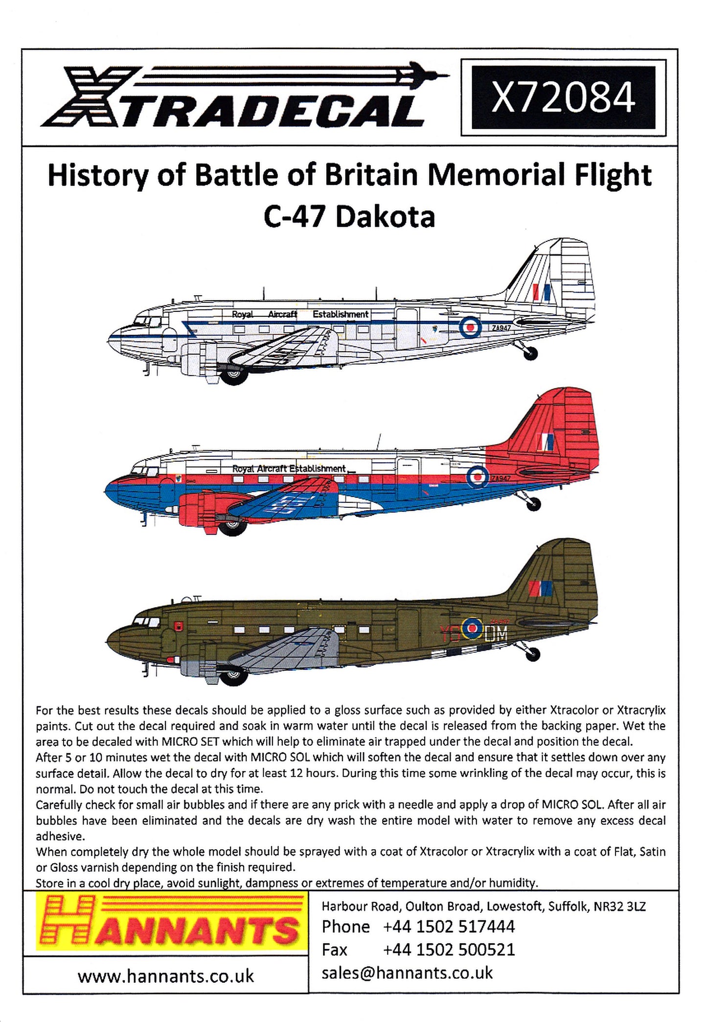 Xtradecal X72084 History of Battle of Britain Memorial Flight C-47 Dakota 1/72