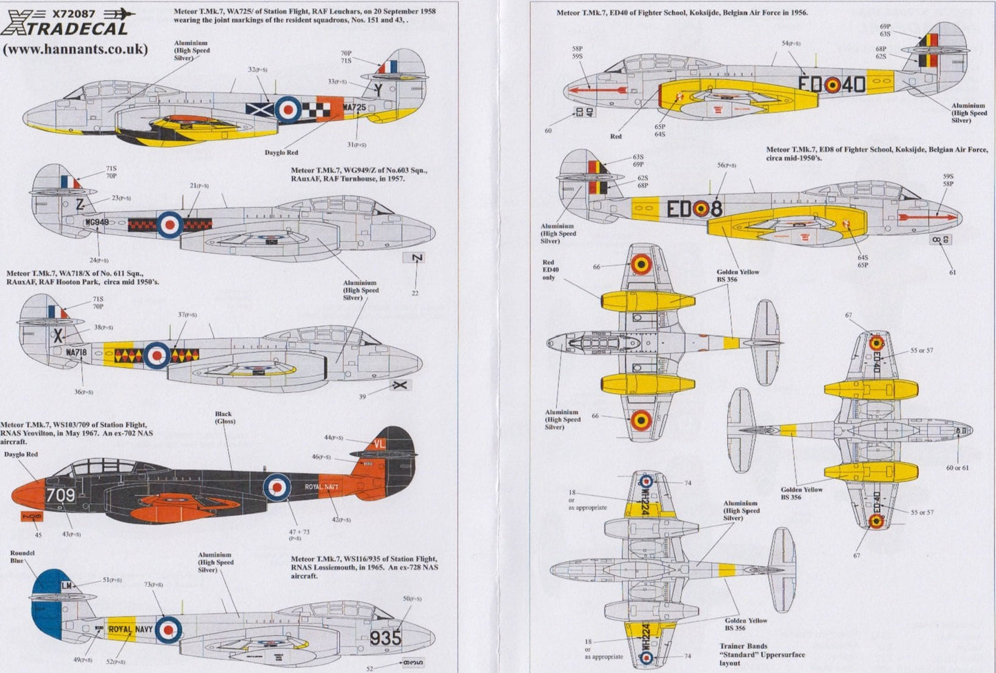 Xtradecal X72087 1/72 Gloster Meteor T.7 Model Decals - SGS Model Store