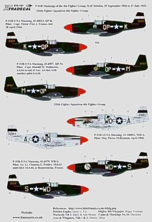 Xtradecal X72101 1/72 P-51B Mustangs 4th Fighter Gp RAF Model Decals - SGS Model Store