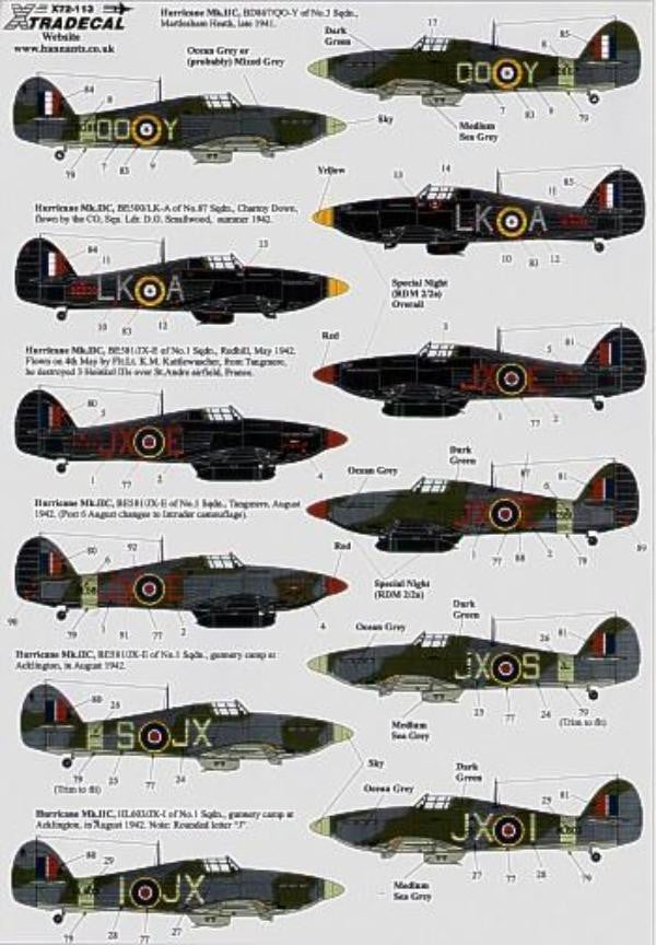 Xtradecal X72113 1/72 Hawker Hurricane Mk.IIc Model Decals - SGS Model Store