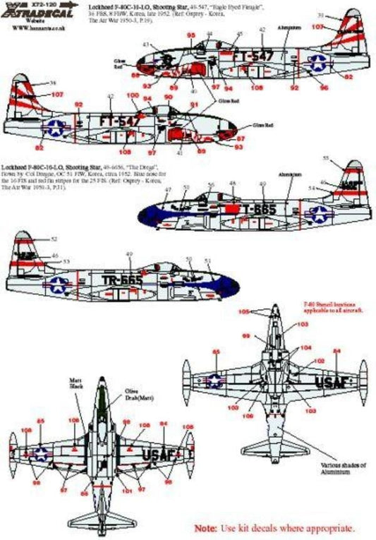 Xtradecal X72120 1/72 Lockheed T-33A / F-80C Shooting Star Part 1 Model Decals - SGS Model Store