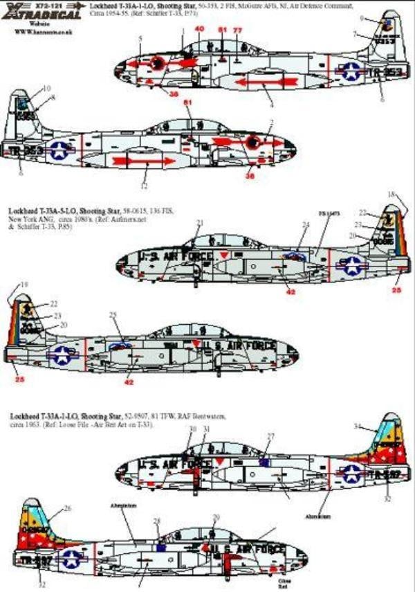 Xtradecal X72121 1/72 Lockheed T-33A / F-80C Shooting Star Part 2 Decals - SGS Model Store