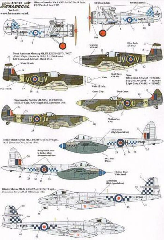 Xtradecal X72124 1/72 RAF 19 Squadron History 1935-1991 Model Decals - SGS Model Store
