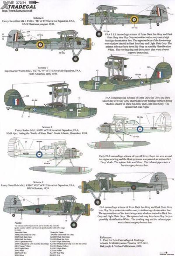 Xtradecal X72134 1/72 Fleet Air Arm (FAA) Selection 1939-41 Model Decals - SGS Model Store