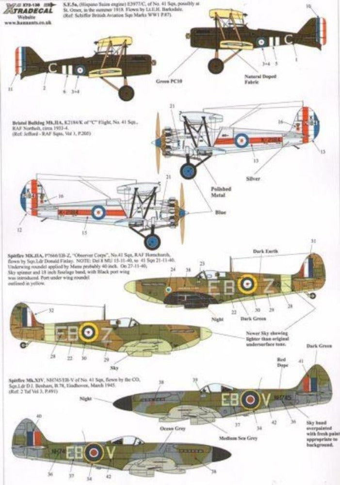 Xtradecal X72138 1/72 RAF History 41 Sqn Pt 1 Model Decals - SGS Model Store