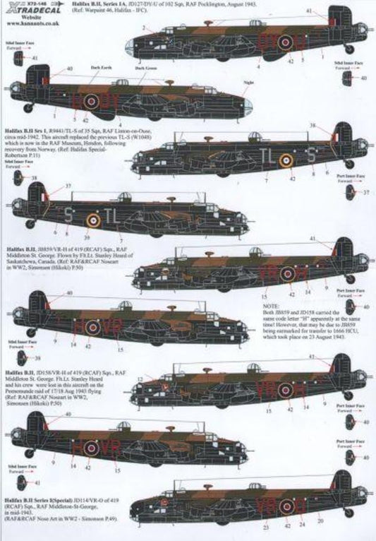 Xtradecal X72146 1/72 Handley-Page Halifax Model Decals - SGS Model Store