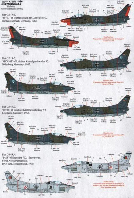 Xtradecal X72175 1/72 Fiat G.91 Model Decals - SGS Model Store