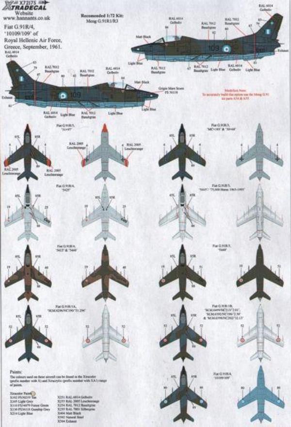 Xtradecal X72175 1/72 Fiat G.91 Model Decals - SGS Model Store