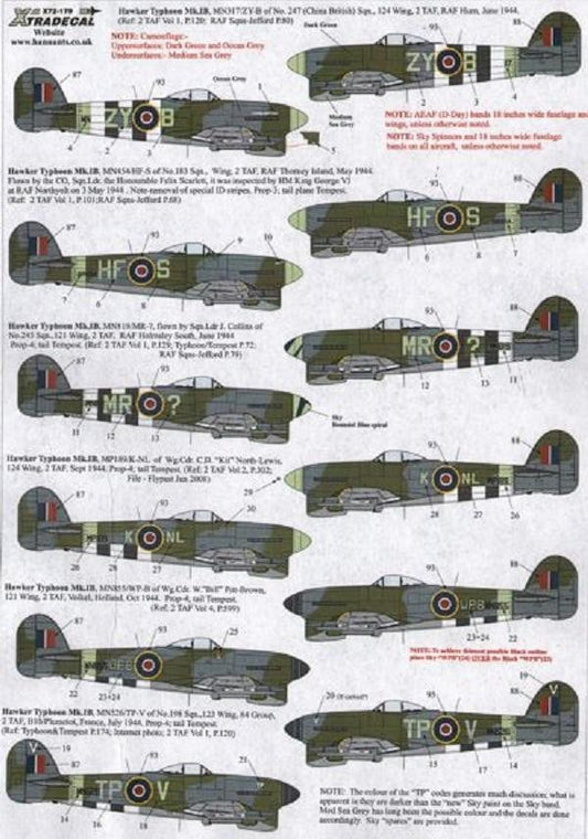 Xtradecal X72179 1/72 Hawker Typhoon Mk.IB Model Decals - SGS Model Store