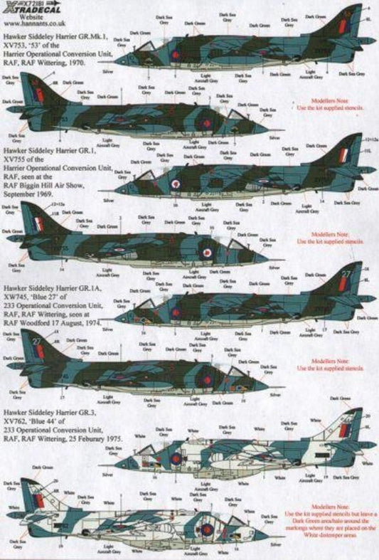 Xtradecal X72181 1/72 BAe Harrier GR.1 Model Decals - SGS Model Store