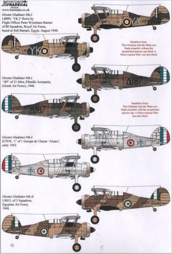 Xtradecal X72183 1/72 Gloster Gladiator Mk.I/J.8A Model Decals - SGS Model Store