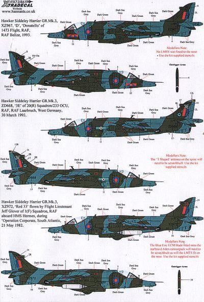 Xtradecal X72186 1/72 BAe Harrier GR.3 Model Decals - SGS Model Store