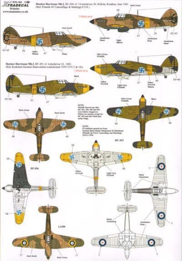 Xtradecal X72193 1/72 Hurricane Mk.I Early with fabric wing Model Decals - SGS Model Store