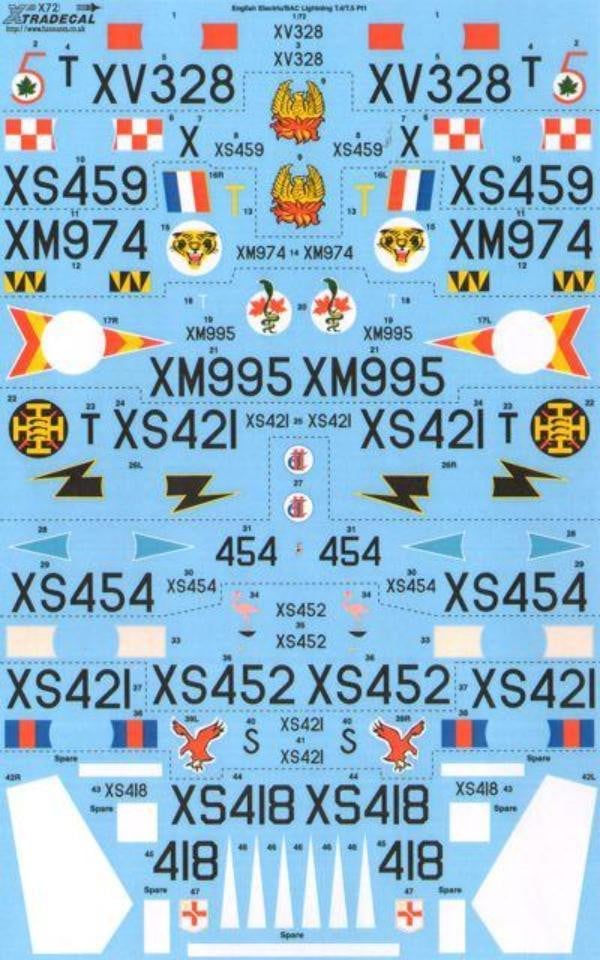 Xtradecal X72200 1/72 BAC/EE Lightning T.4/T.5 Part 1 Model Decals - SGS Model Store