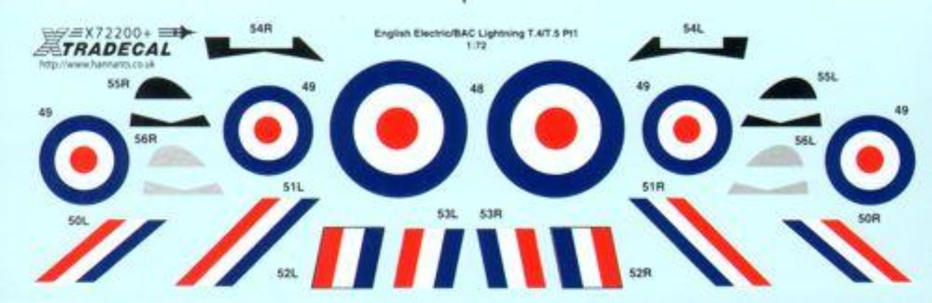 Xtradecal X72200 1/72 BAC/EE Lightning T.4/T.5 Part 1 Model Decals - SGS Model Store