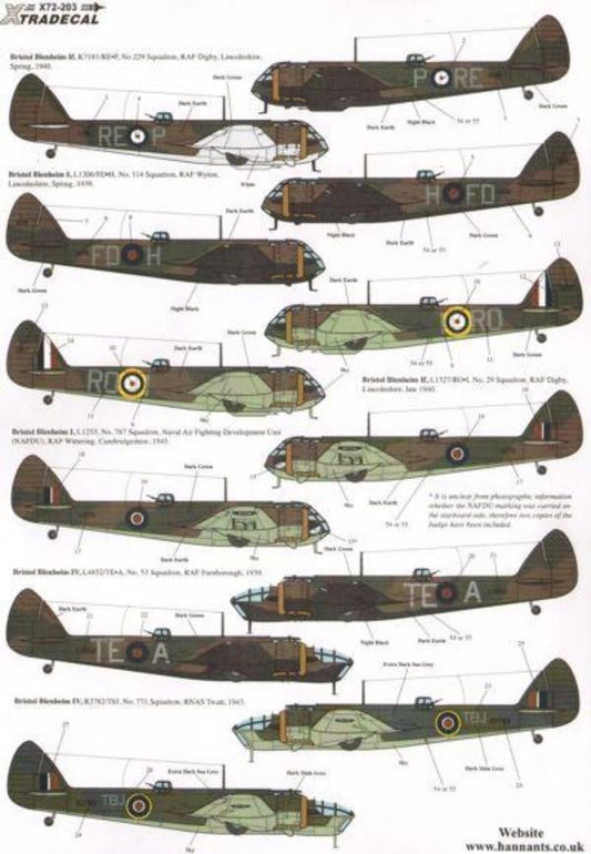 Xtradecal X72203 1/72 Bristol Blenheim Mk.I/Mk.IF/Mk.IV Pt.2 Model Decals - SGS Model Store