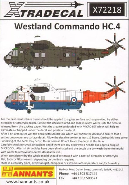Xtradecal X72218 1/72 Westland Commando (Sea King) HC.4 Model Decals - SGS Model Store