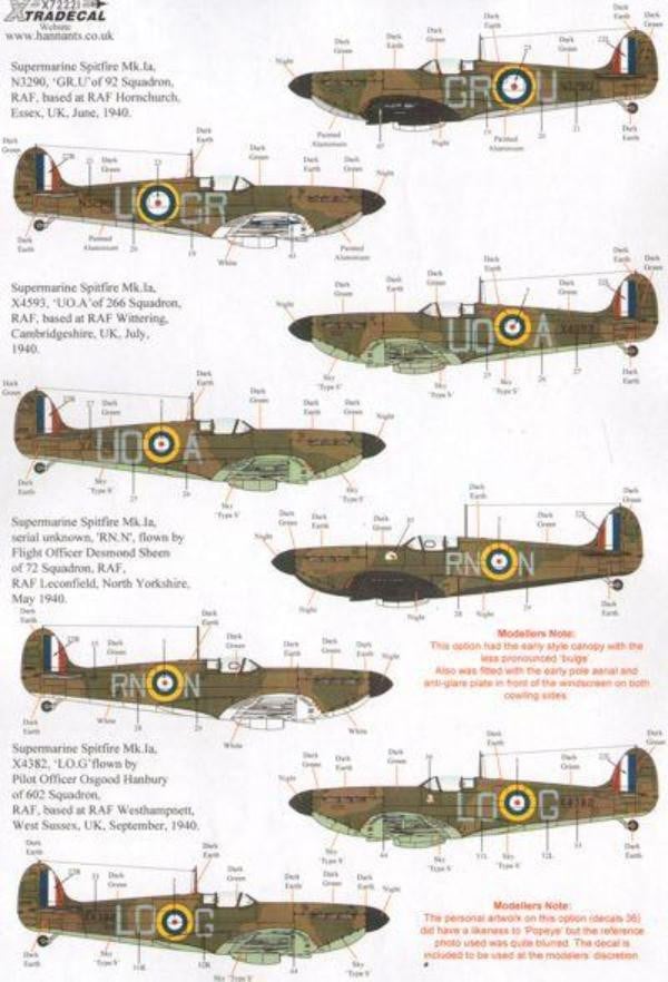 Xtradecal X72221 1/72 Spitfire Mk.Ia Battle of Britain 1940 Pt.1 Model Decals - SGS Model Store