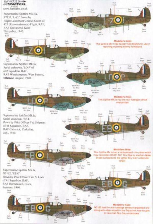 Xtradecal X72224 1/72 Spitfire Mk.Ia Battle of Britain 1940 Pt.2 Model Decals - SGS Model Store