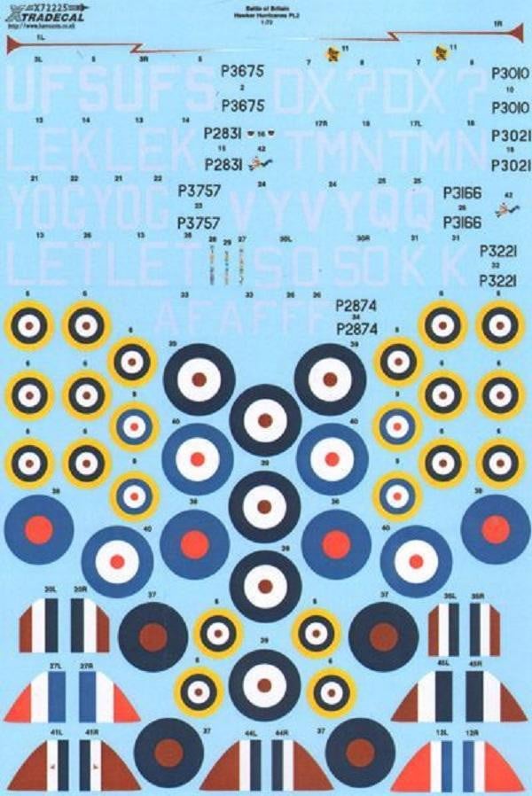 Xtradecal X72225 1/72 Hurricane Mk.I Battle of Britain 1940 Pt.2 Model Decals - SGS Model Store