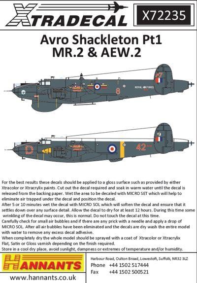 Xtradecal X72235 1/72 Avro Shackleton MR.2/AEW.2 Pt 1 Model Decals - SGS Model Store