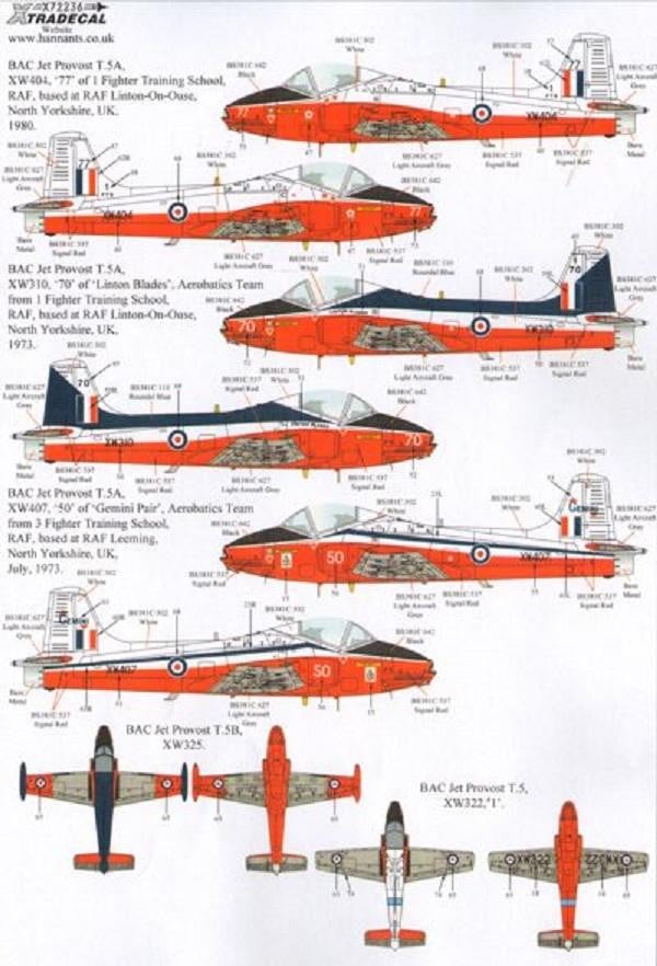 Xtradecal X72236 1/72 BAC Jet Provost T.Mk.5 RAF Model Decals - SGS Model Store
