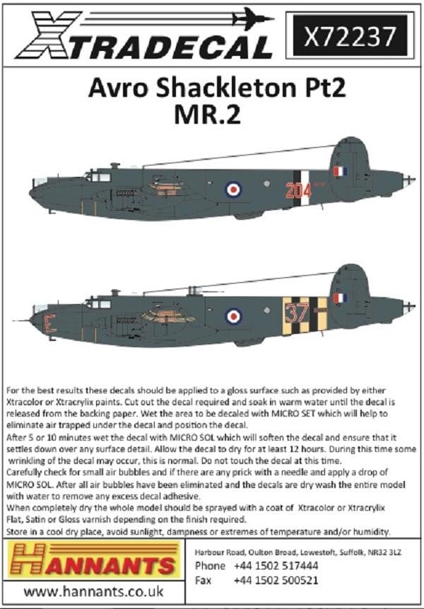 Xtradecal X72237 1/72 Avro Shackleton MR.2 Pt 2 Model Decals - SGS Model Store