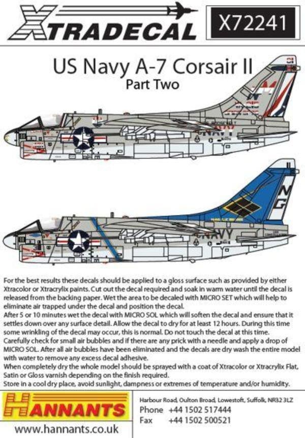 Xtradecal X72241 1/72 US Navy Vought A-7 Corsair II Part Two Model Decals - SGS Model Store