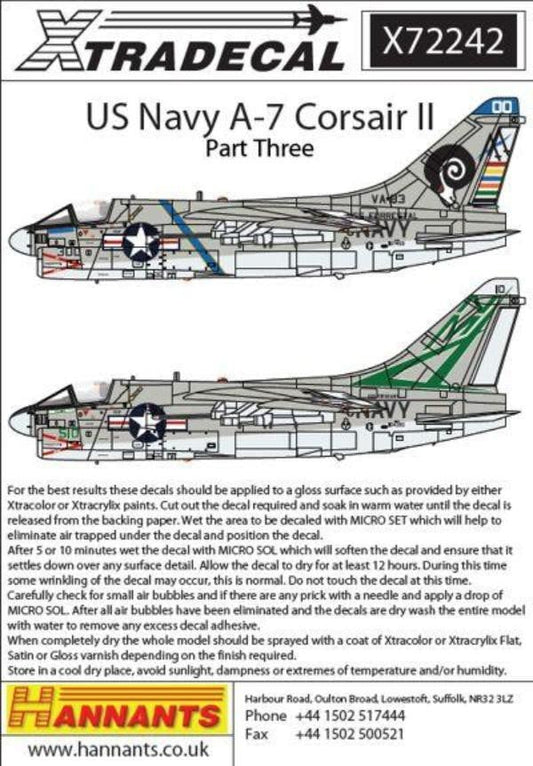Xtradecal X72242 1/72 US Navy Vought A-7 Corsair II Part Three Model Decals - SGS Model Store