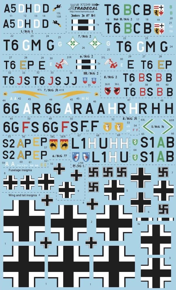 Xtradecal X72249 1/72 Junkers Ju 87 B-1 Model Decals - SGS Model Store