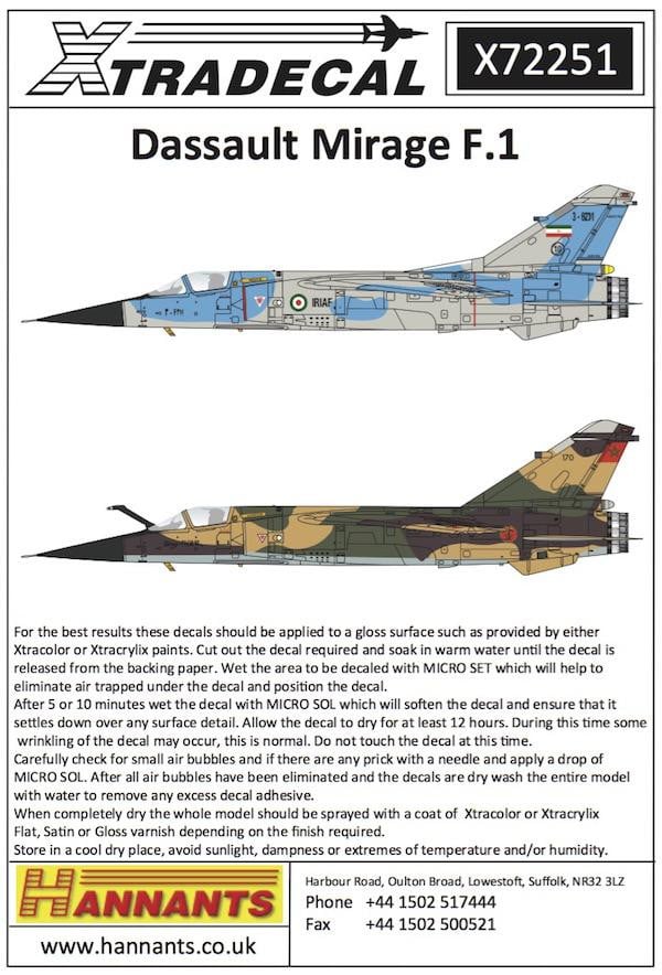 Xtradecal X72251 1/72 Dassault Mirage F.1 Model Decals - SGS Model Store