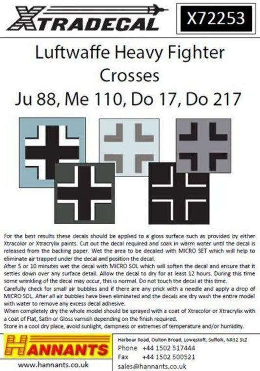 Xtradecal X72253 1/72 Luftwaffe Heavy Fighter Crosses Model Decals - SGS Model Store