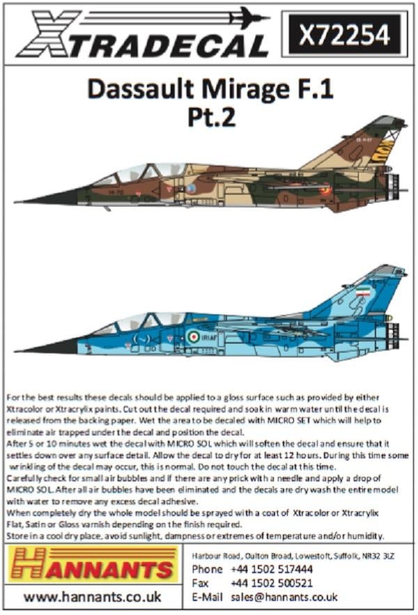 Xtradecal X72254 1/72 Dassault Mirage F.1 Part 2 Model Decals - SGS Model Store