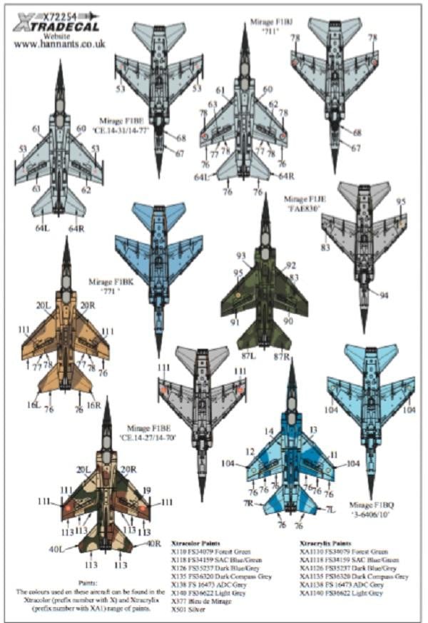 Xtradecal X72254 1/72 Dassault Mirage F.1 Part 2 Model Decals - SGS Model Store