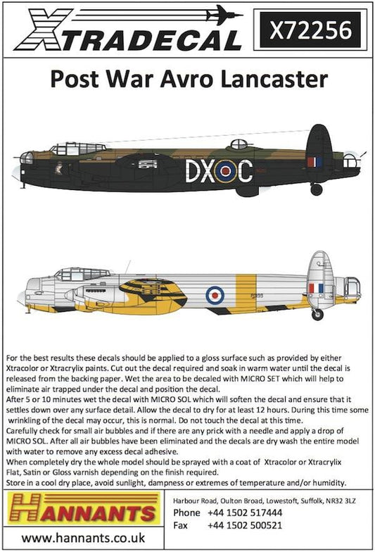 Xtradecal X72256 1/72 Post War Avro Lancaster Model Decals - SGS Model Store