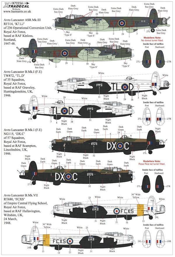 Xtradecal X72256 1/72 Post War Avro Lancaster Model Decals - SGS Model Store