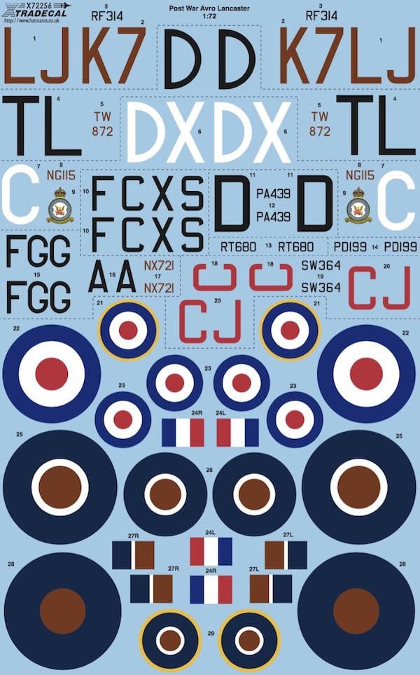 Xtradecal X72256 1/72 Post War Avro Lancaster Model Decals - SGS Model Store