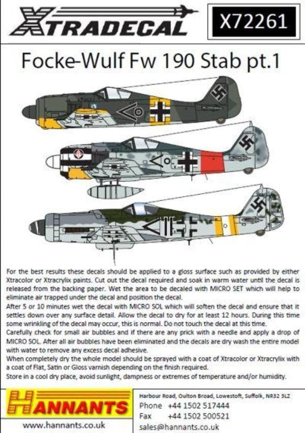 Xtradecal X72261 1/72 Focke-Wulf Fw-190 Stab markings Pt 1 Model Decals - SGS Model Store