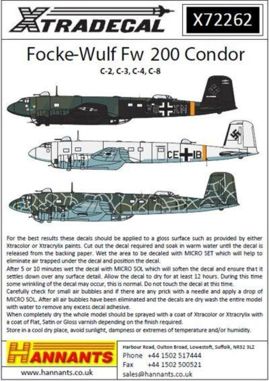 Xtradecal X72262 1/72 Focke Wulf Fw-200 Condor Model Decals - SGS Model Store