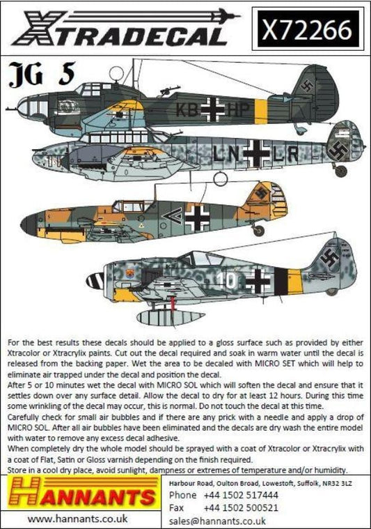 Xtradecal X72266 1/72 Luftwaffe JG 5 Squadron History Model Decals - SGS Model Store
