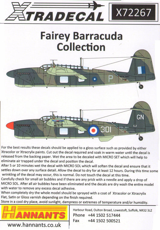 Xtradecal X72267 1/72 Fairey Barracuda Collection Model Decals - SGS Model Store
