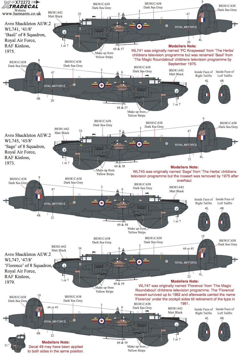 Xtradecal X72272 1/72 Avro Shackleton Pt3 Nose Art AEW.2 Model Decals - SGS Model Store