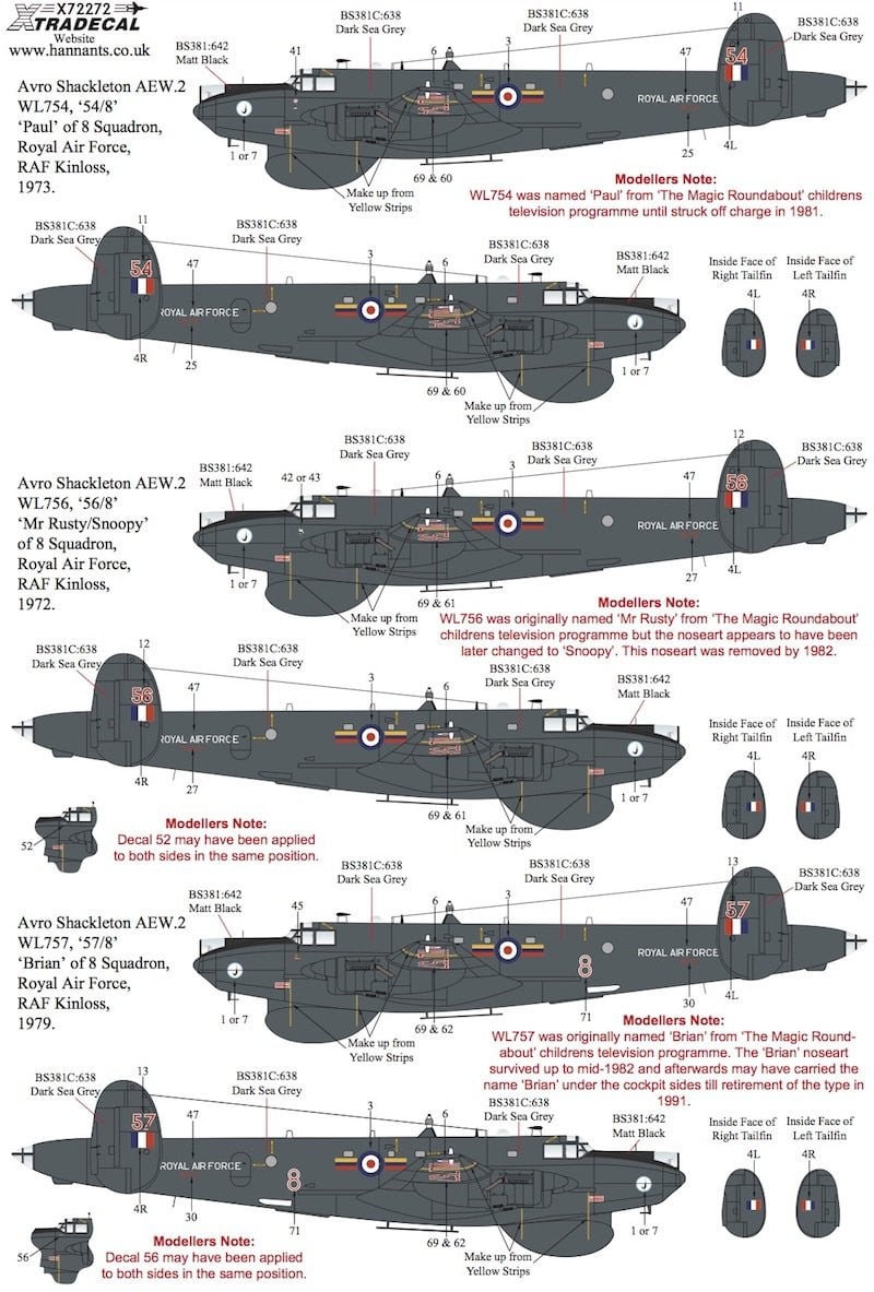 Xtradecal X72272 1/72 Avro Shackleton Pt3 Nose Art AEW.2 Model Decals - SGS Model Store