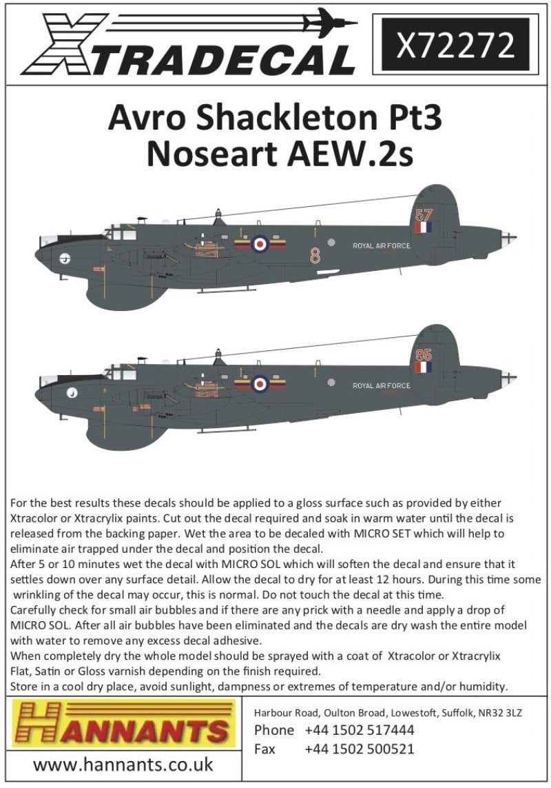 Xtradecal X72272 1/72 Avro Shackleton Pt3 Nose Art AEW.2 Model Decals - SGS Model Store